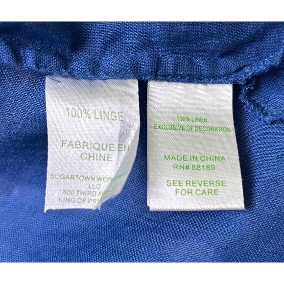 Lilly Pulitzer Amelia Island Blue Linen 3/4 Sleeve Embroidered Tunic Top Size L - Picture 6 of 7